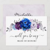 Invitation Royal Blue Purple Serez-vous ma servante d'honneur (Devant / Derrière)
