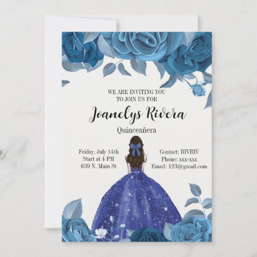 Invitation Royal Blue Quinceañera (Devant)