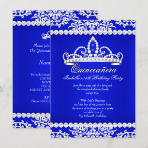 Invitation Royal Blue Quinceanera 15e anniversaire fête Tiara
