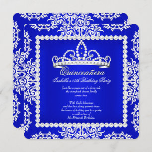 Invitation Royal Blue Quinceanera 15e anniversaire fête Tiara