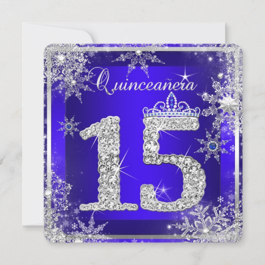 Invitation Royal Blue Quinceanera 15e Elite Elégant Anniversa (Devant)