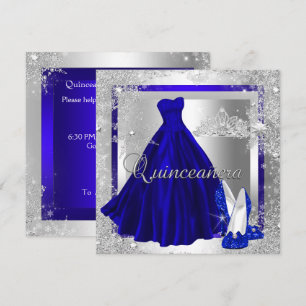Invitation Royal Blue Quinceanera 15e Elite Elégant Anniversa