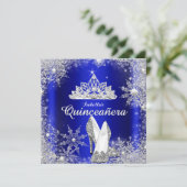 Invitation Royal Blue Quinceanera Silver Tiara 15e anniversai (Debout devant)