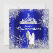 Invitation Royal Blue Quinceanera Silver Tiara 15e anniversai (Devant)