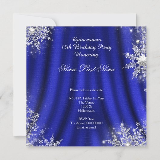 Invitation Royal Blue Quinceanera Silver Tiara 15e anniversai (Dos)
