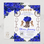 Invitation Royal Blue Ranchero Floral Boots Quinceanera (Devant / Derrière)