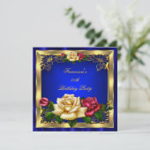 Invitation Royal Blue Red Cream Rose Gold Birthday Party (Debout devant)