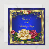 Invitation Royal Blue Red Cream Rose Gold Birthday Party (Devant)