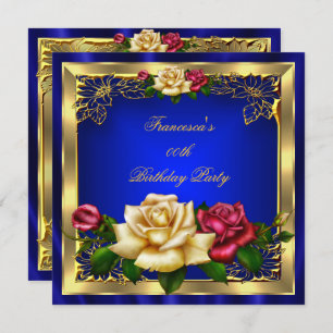 Invitation Royal Blue Red Cream Rose Gold Birthday Party