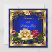 Invitation Royal Blue Red Cream Rose Gold Elegant Anniversair (Devant)