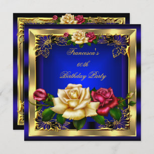 Invitation Royal Blue Red Cream Rose Gold Elegant Anniversair