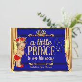 Invitation Royal Blue Red Drapes Prince Baby shower (Debout devant)