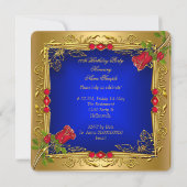 Invitation Royal Blue Red Roses Gold Élégante fête d'annivers (Dos)