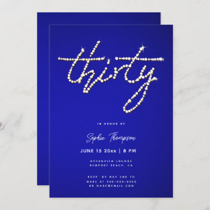 Invitation Royal Blue Rhinestones Calligraphie 30e anniversai