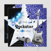 Invitation Royal Blue Rock Star Baby shower (Devant / Derrière)