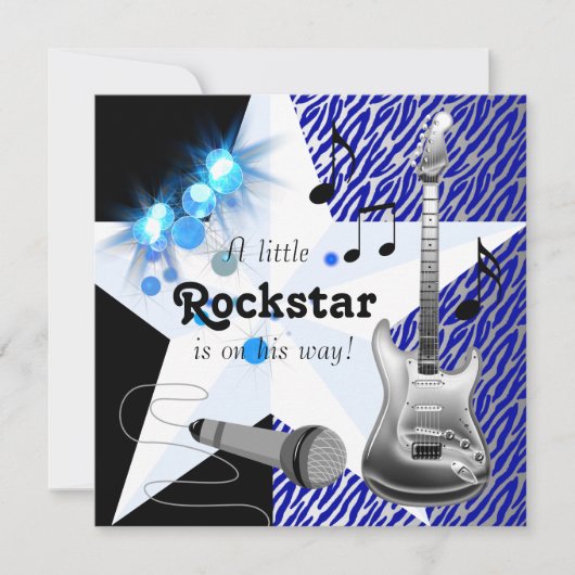 Invitation Royal Blue Rock Star Baby shower (Devant)