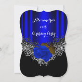 Invitation Royal Blue Rose Anniversaire de fête Dentelle Blac (Devant)