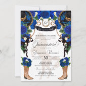 Invitation Royal Blue Rose & Black Western Charro Quinceanera (Devant)