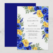 Invitation Royal Blue Rose Botanical Wedding (Devant / Derrière)