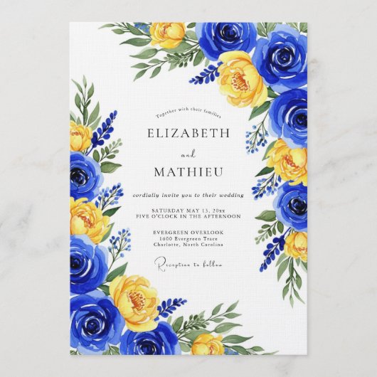 Invitation Royal Blue Rose Botanical Wedding (Devant)
