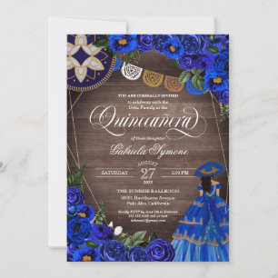 Invitation Royal Blue Rose Charro/Mariachi Rustic Quinceanera