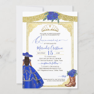 Invitation Royal Blue Rose élégant Western Charro Quinceanera
