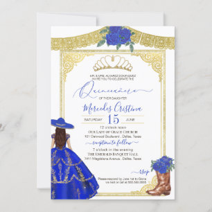 Invitation Royal Blue Rose élégant Western Charro Quinceanera