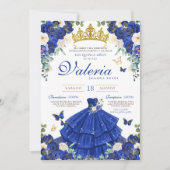 Invitation Royal Blue Rose Élégante princesse Quinceanera (Devant)