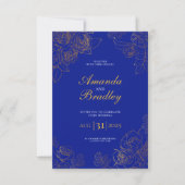 Invitation Royal Blue Rose Fancy Gold Lace QR Code Mariage (Devant)