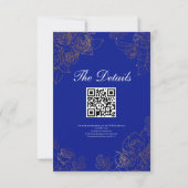 Invitation Royal Blue Rose Fancy Gold Lace QR Code Mariage (Dos)