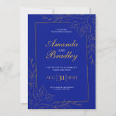 Invitation Royal Blue Rose Fancy Gold Lace QR Code Mariage (Devant)