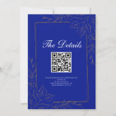 Invitation Royal Blue Rose Fancy Gold Lace QR Code Mariage (Dos)