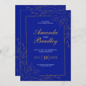 Invitation Royal Blue Rose Fancy Gold Lace QR Code Mariage (Devant / Derrière)