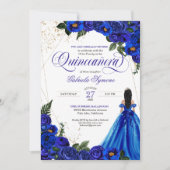 Invitation Royal Blue Rose & Gold Elegant Photo Quinceañera (Devant)