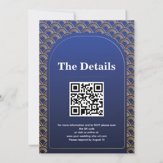Invitation Royal Blue Rose Gold Lace QR Code Musulman Mariage (Dos)