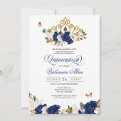Invitation Royal Blue Rose Gold Tiara Butterfly Quinceañera (Devant)