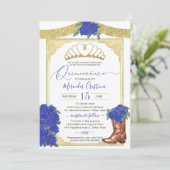 Invitation Royal Blue Rose or Floral Charro Quinceanera (Debout devant)