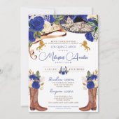 Invitation Royal Blue Roses Fancy Western Charro Quinceanera (Devant)
