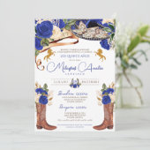 Invitation Royal Blue Roses Fancy Western Charro Quinceanera (Debout devant)
