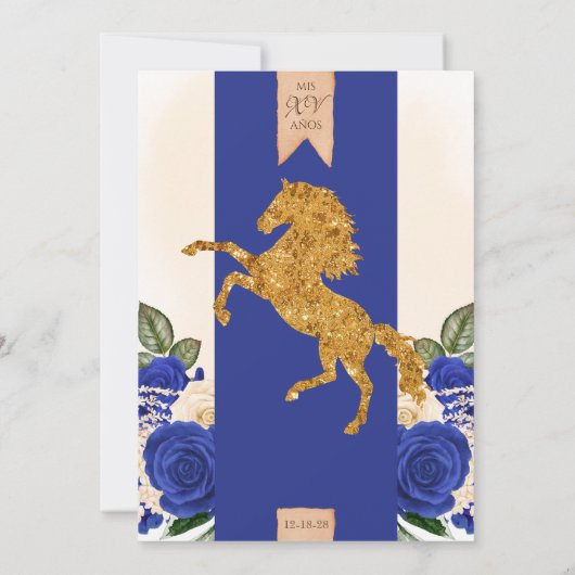 Invitation Royal Blue Roses Fancy Western Charro Quinceanera (Dos)