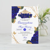 Invitation Royal Blue Roses Tiara Gold Parties scintillant Qu (Debout devant)