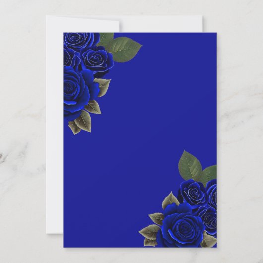 Invitation Royal Blue Roses Tiara Gold Parties scintillant Qu (Dos)