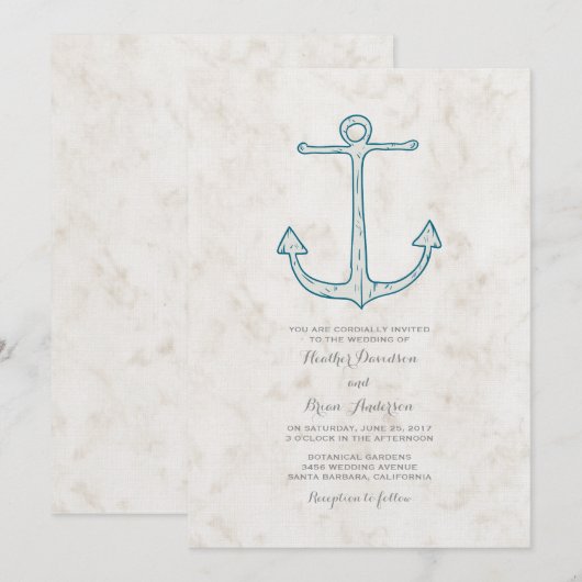 Invitation Royal Blue Rustic Ancre Mariage Invite (Devant / Derrière)