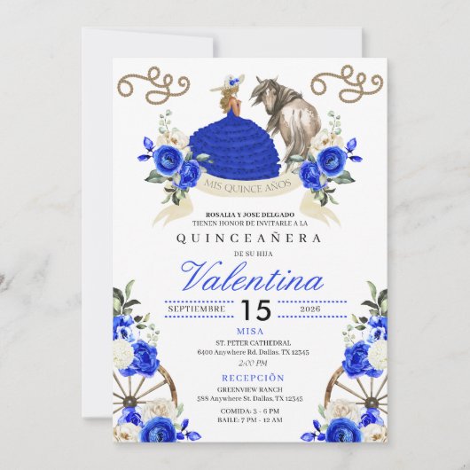 Invitation Royal Blue Rustic Charro Western Quinceañera (Devant)