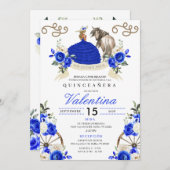 Invitation Royal Blue Rustic Charro Western Quinceañera (Devant / Derrière)