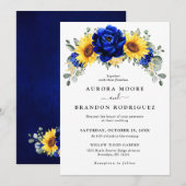 Invitation Royal Blue Rustic Tournesol Moderne Floral Mariage (Devant / Derrière)