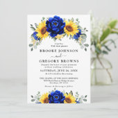 Invitation Royal Blue Rustic Tournesol Moderne Floral Mariage (Debout devant)