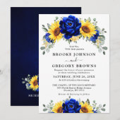 Invitation Royal Blue Rustic Tournesol Moderne Floral Mariage (Devant / Derrière)