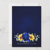 Invitation Royal Blue Rustic Tournesol Moderne Floral Mariage (Dos)