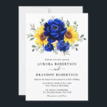 Invitation Royal Blue Rustic Tournesol Moderne Floral Mariage<br><div class="desc">Élégante et moderne invitation au mariage campagnard rustique avec tournesol jaune vif, pivoines bleues royales, souffle bébé, cadre floral gypsophila / couronne avec feuilles eucalyptus. S'il vous plaît trouver d'autres modèles et variantes de mon magasin "blissweddingpaperie". Et n'hésitez pas à me contacter pour plus de personnalisation ou de correspondance d'articles....</div>